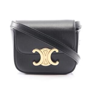 Celine Claude Triomphe Shoulder Bag Leather Black